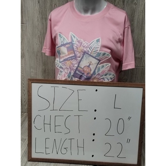 NWT Jantzen Short Sleeve Women's Pink T-shirt Flowers Postcard Size Large - Picture 7 of 7